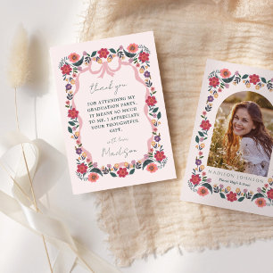 Floral Graduation Ribbon Fram Thank You Photo Card