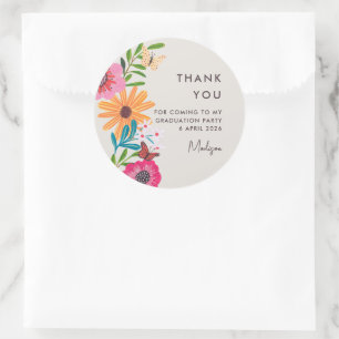 Floral Graduation Thank You Party Favour Sticker