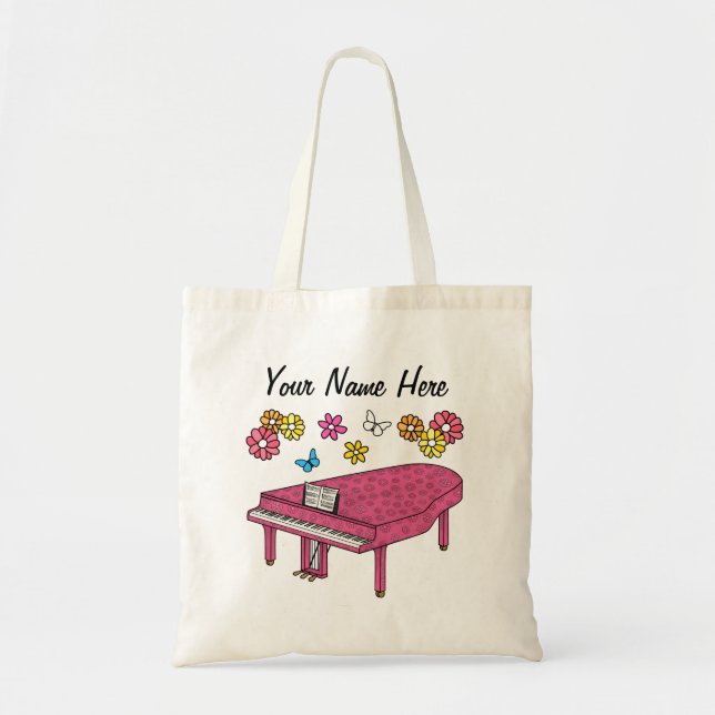 Floral Grand Piano Flowers Pianist Musician Custom Tote Bag (Front)