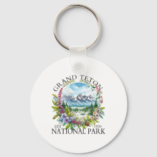 Floral Grand Teton National Park Hiking Camping Ou Key Ring