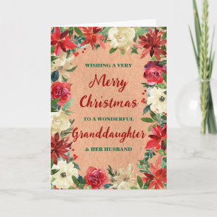 Floral Granddaughter & her Husband Merry Christmas Card