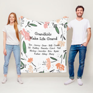 Floral Grandkids Make Life Grand Fleece Blanket