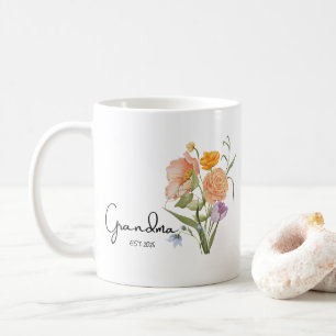 Floral Grandma Est 2026, Baby Announcement Gifts Coffee Mug