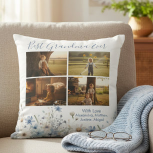 Floral Grandma Photo Collage – Gift for Her Cushion