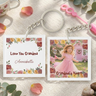 Floral Grandma Photo – Keepsake Gift Key Ring