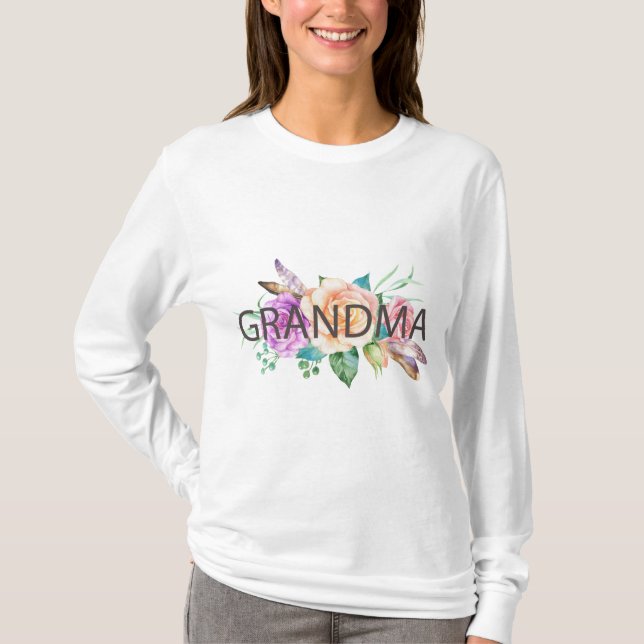 Floral Grandma Watercolor Woman Shirt Long Sleeve (Front)