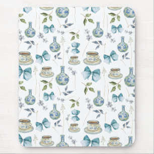 Floral Grandmillennial Watercolor Bow Mouse Pad