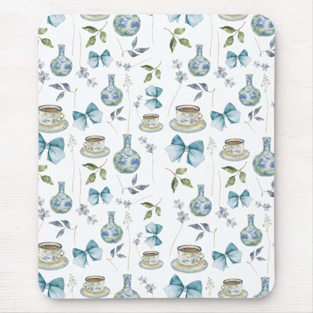 Floral Grandmillennial Watercolor Bow Mouse Pad (Front)