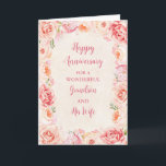 Floral Grandson and his Wife Anniversary Card<br><div class="desc">Happy wedding anniversary card for grandson and his wife with beautiful vintage pink watercolor flowers,  and sentimental verse.</div>