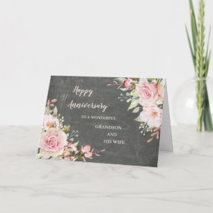 Floral Grandson and His Wife Wedding Anniversary Card