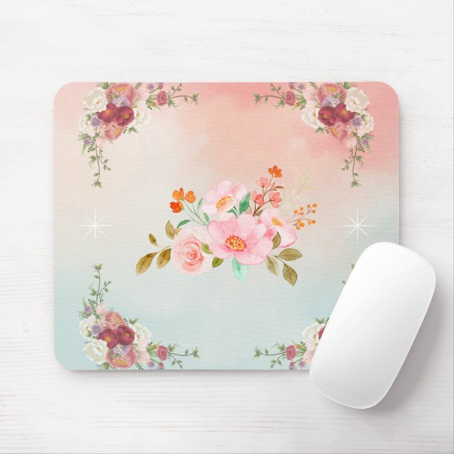 Floral Graphic Art, Flourishing Flowers Mouse Pad (With Mouse)