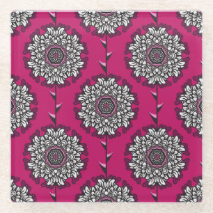 Floral Graphic Flowers Pink Seamless Glass Coaster