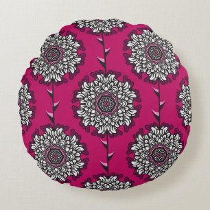 Floral Graphic Flowers Pink Seamless Round Cushion