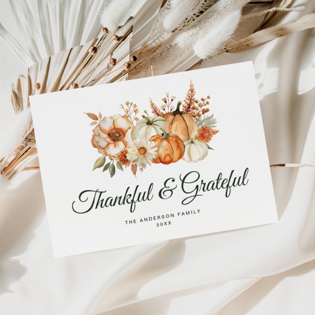 Floral Grateful and thankful thanksgiving Holiday Card (Creator Uploaded)