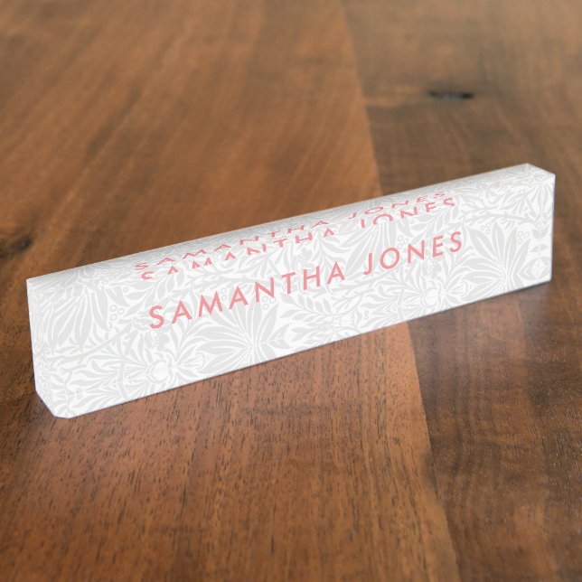 Floral Gray White Classic Personalized Nameplate (Side)