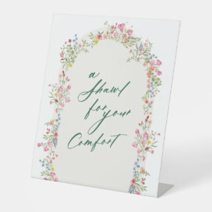 floral green 'a shawl for your comfort' wedding pe pedestal sign
