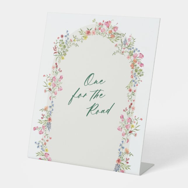 floral green arch one for the road wedding pedestal sign (Front)