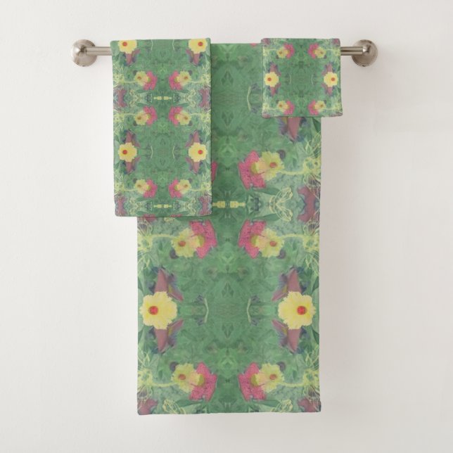 Floral Green  Bath Towel Set (Insitu)