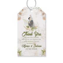 Floral Green & Beige Islamic Wedding Thank You Tag