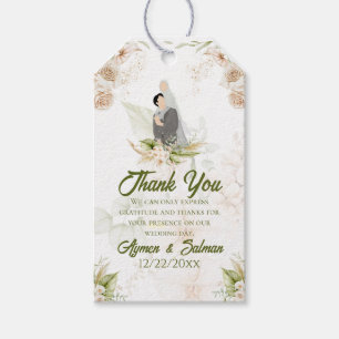Floral Green & Beige Islamic Wedding Thank You Tag