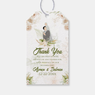Floral Green & Beige Islamic Wedding Thank You Tag