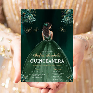 Floral Green Bilingual Spanish Quinceanera Invitation