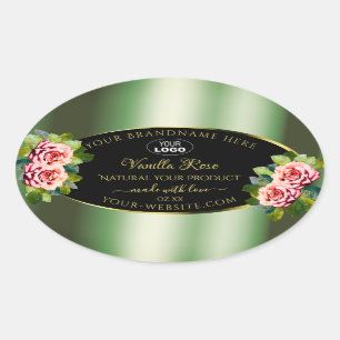 Floral Green Black Product Labels Pink Roses Logo
