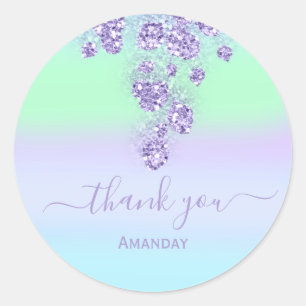 Floral Green Blue Glitter Bridal Name Sweet 16th Classic Round Sticker