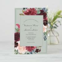 Floral Green Blush Elegant Script Wedding