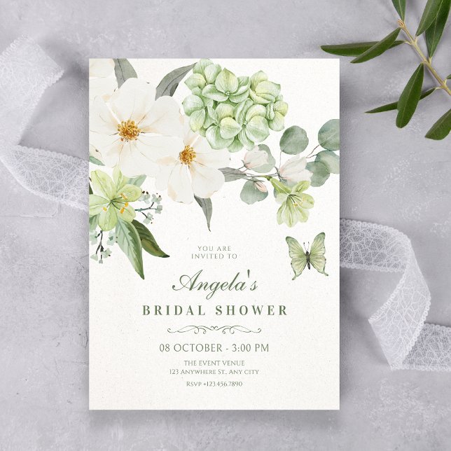 Floral green bridal shower invitation (Creator Uploaded)