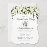 Floral Green Bridal Tea Party Silver Invite