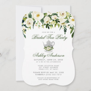 Floral Green Bridal Tea Party Silver Invite