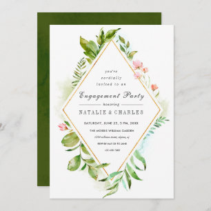 Floral Green Foliage Engagement Party Invitation