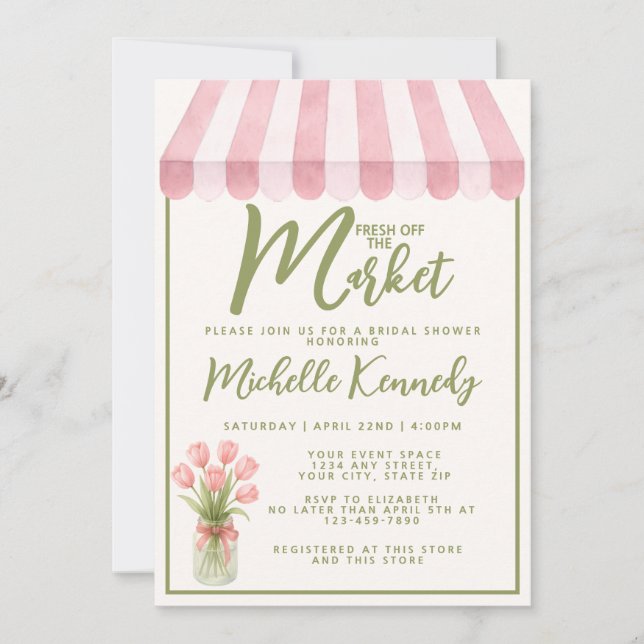 Floral Green Fresh Off The Market Bridal Shower  Invitation (Front)