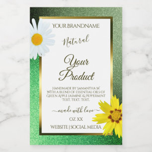 Floral Green Glitter White and Gold Product Labels