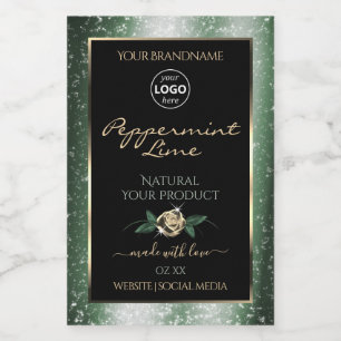 Floral Green Gold Frame Black Product Labels Logo
