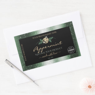 Floral Green Gold Frame Black Product Labels Logo