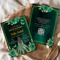 Floral Green Gown Dress QR Code Quinceanera