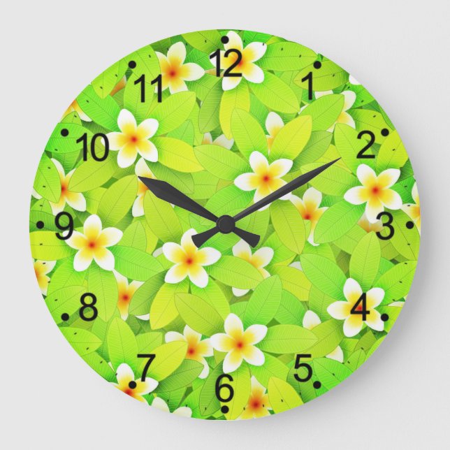 Floral Green Leaves Yellow Flowers Pattern-61717 Large Clock (Front)
