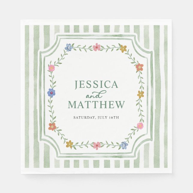 Floral Green Lines Napkins (Front)