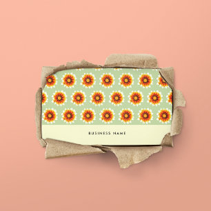 Floral Green Mustard Yellow Small Retro Flower Business Card