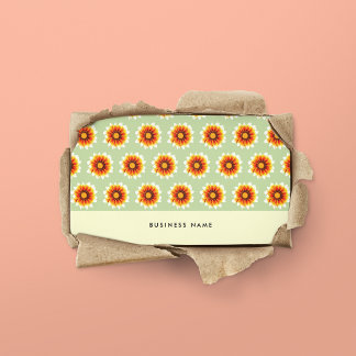 Floral Green Mustard Yellow Small Retro Flower Business Card