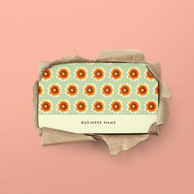 Floral Green Mustard Yellow Small Retro Flower Business Card (Front)