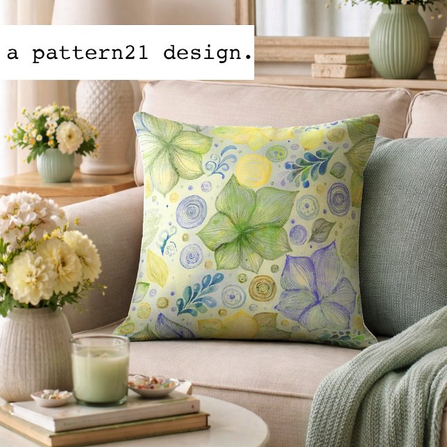 floral green pattern cushion (cute light green botanical)