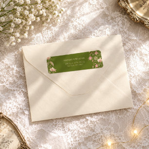 Floral Green & Pink Flower Vine Return Address
