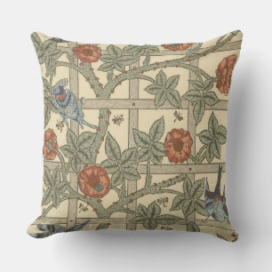 Floral Green Pink Vintage William Morris Trellis Cushion