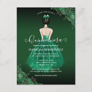 Floral Green Princess Gold Birthday Quinceañera Postcard