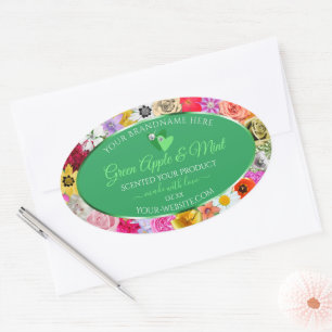Floral Green Product Labels with Hearts Diamonds