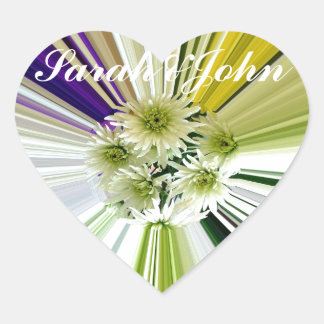 Floral Green Purple White Striped Custom Heart Sticker