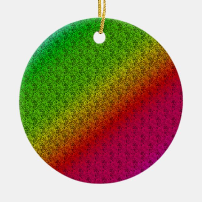 Floral Green Red Rainbow Gradient Diagonal Blend Ceramic Tree Decoration (Front)